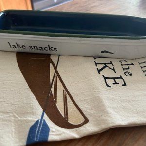 Mud Pie Home Lake Snacks Boat Shaped Cracker Serving Dish and Kitchen Towel Set
